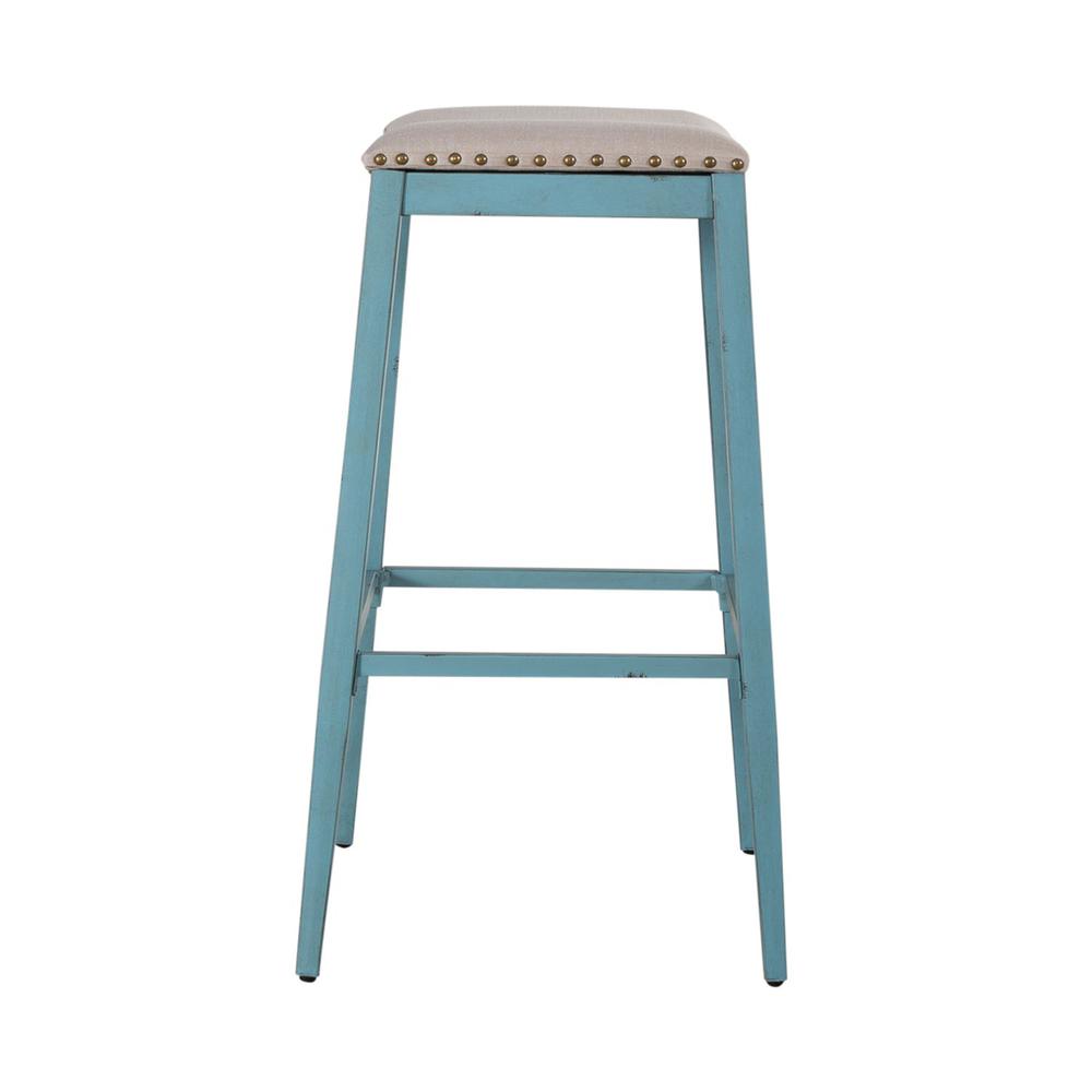 Vintage Series Backless Upholstered Barstool- Blue in Distressed Metal