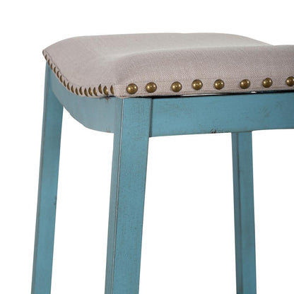 Backless Uph Barstool - Blue - Set of 2 Vintage Silver