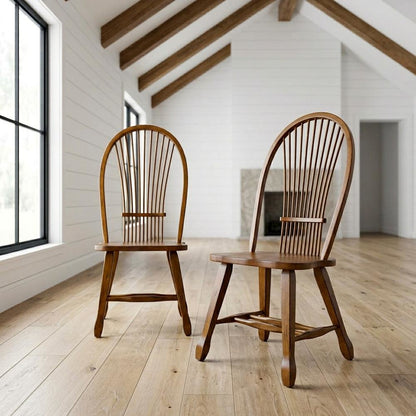 Oak Veneer Sheaf-Back Wood Dining Chairs, Brown, Set of 2