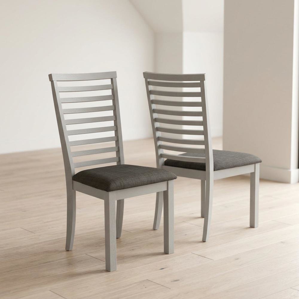 Rubberwood Upholstered Ladder Back Dining Chairs, Grey, Set of 2
