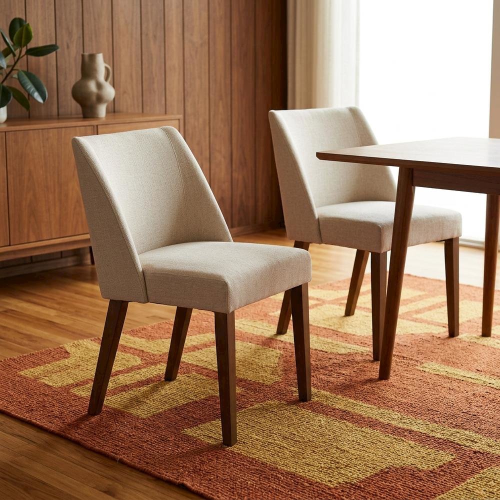 Polyester-Upholstered Accent Chairs with Walnut Veneer Frame, Brown, Set of 2