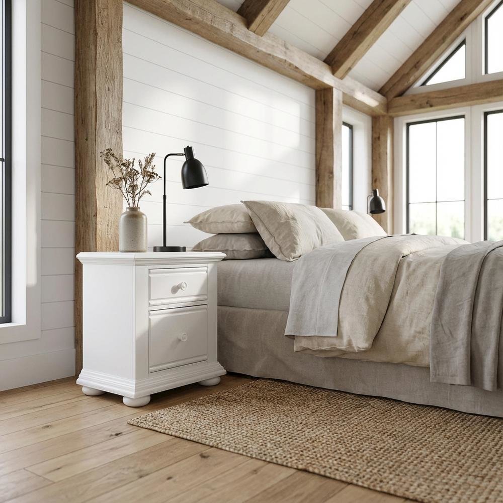 Oyster White Nightstand with 2 Drawers and Cottage Style