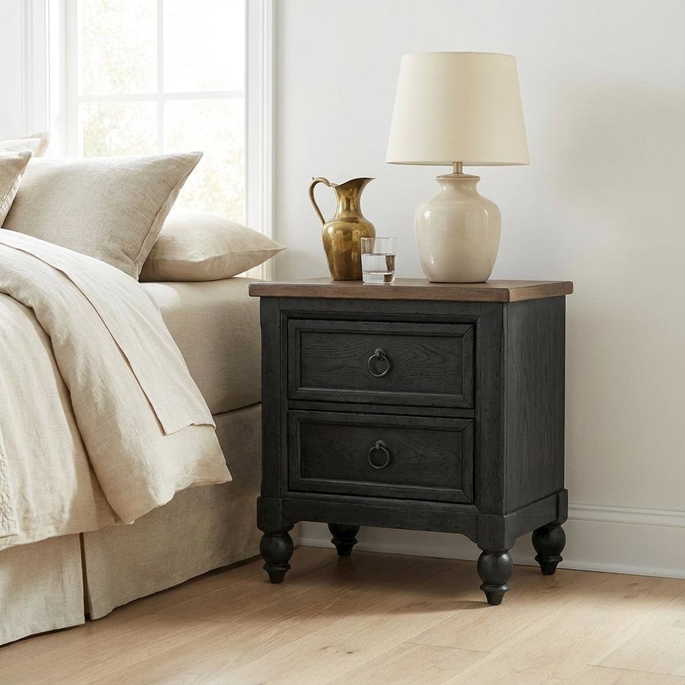 Black Nightstand with Charging Station and Traditional Style for Bedroom Storage
