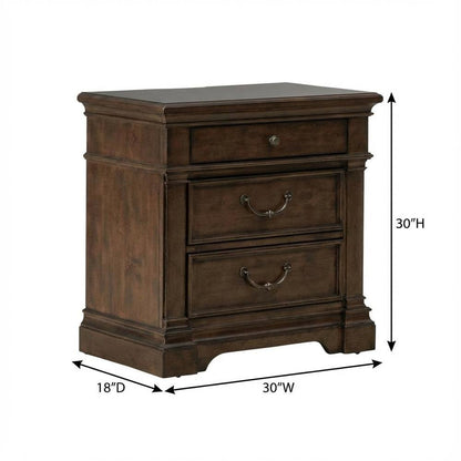 Satin Cherry Nightstand with Charging Station and Traditional Style