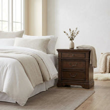 Satin Cherry Nightstand with Charging Station and Traditional Style