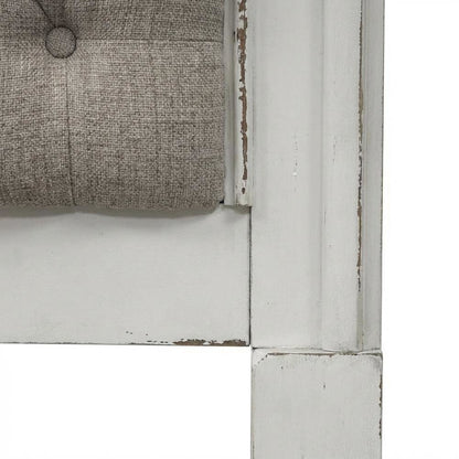 Antique White Upholstered Panel Headboard with Chenille Fabric and Solid Wood