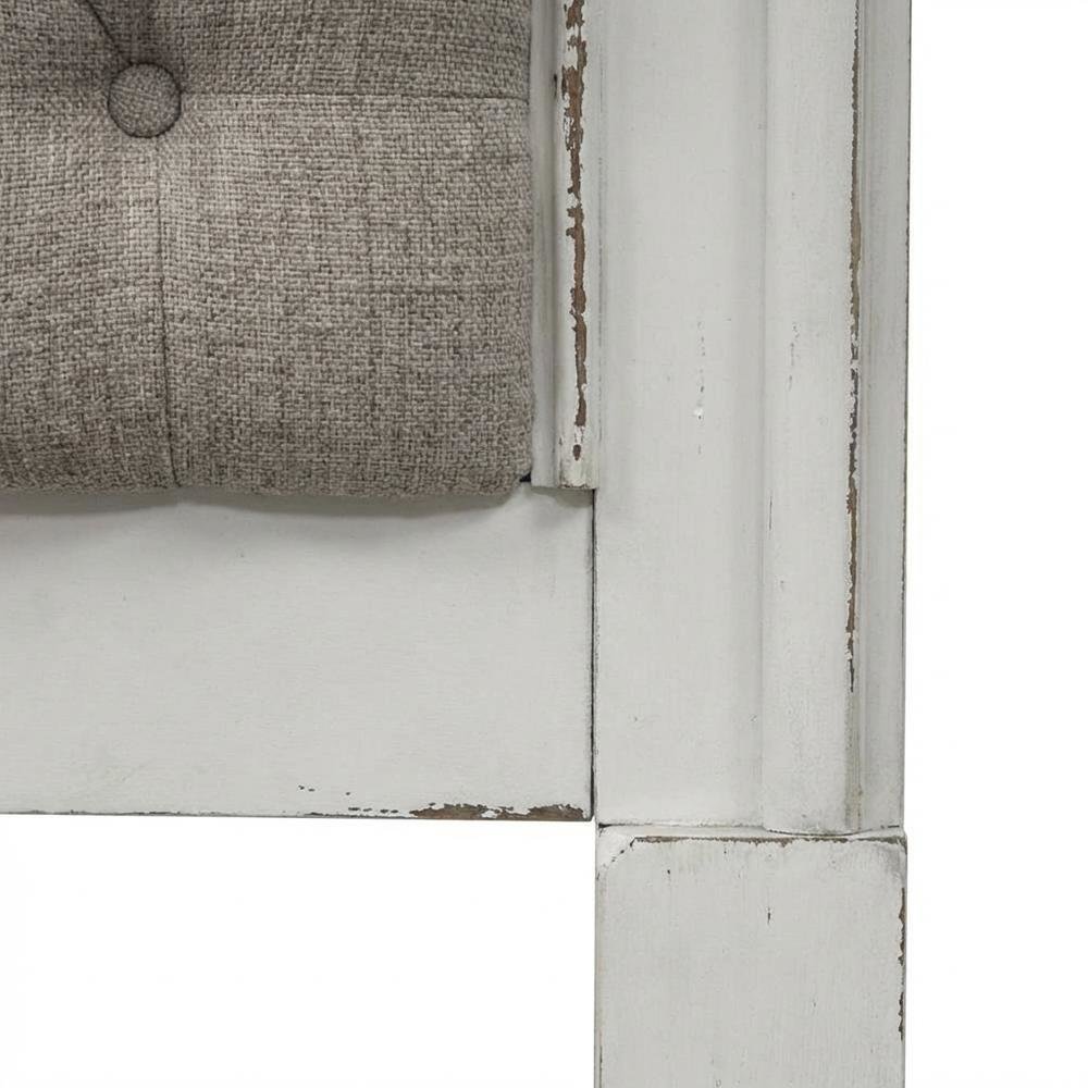 Antique White Upholstered Panel Headboard with Chenille Fabric and Solid Wood