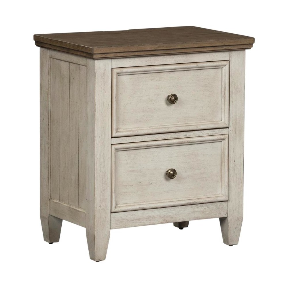 White Farmhouse Nightstand with Charging Station and Storage Space