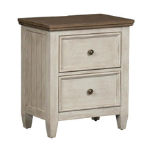 White Farmhouse Nightstand with Charging Station and Storage Space