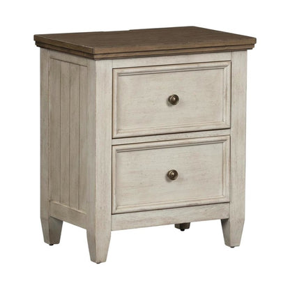 White Farmhouse Nightstand with Charging Station and Storage Space