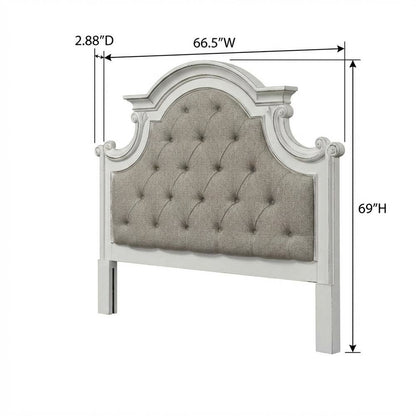 Antique White Upholstered Panel Headboard with Chenille Fabric and Solid Wood