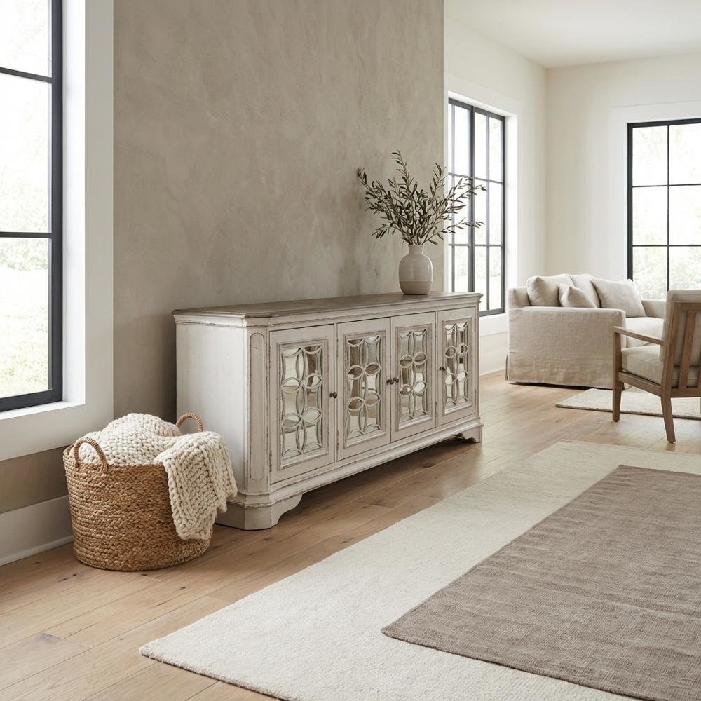 Antique White TV Console, European Traditional Style, Solid Wood Construction