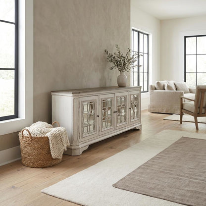 Antique White TV Console, European Traditional Style, Solid Wood Construction