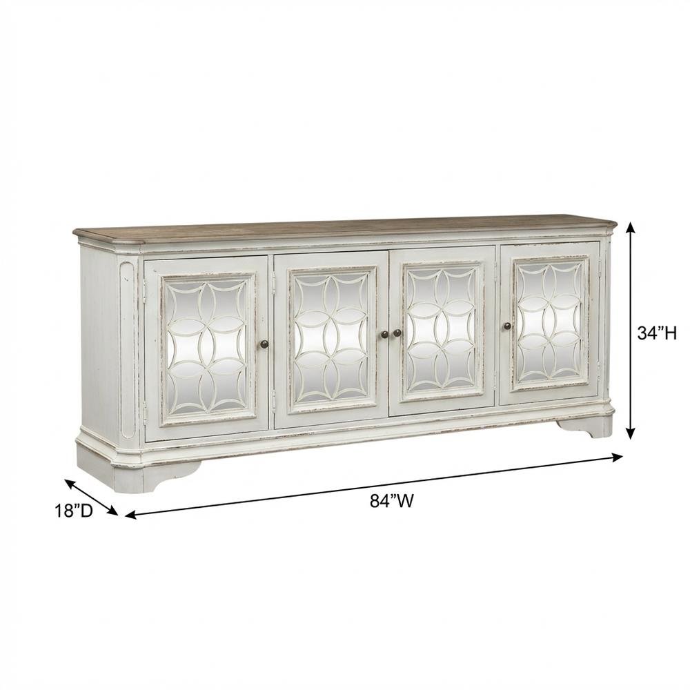 Antique White TV Console, European Traditional Style, Solid Wood Construction