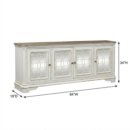 Antique White TV Console, European Traditional Style, Solid Wood Construction