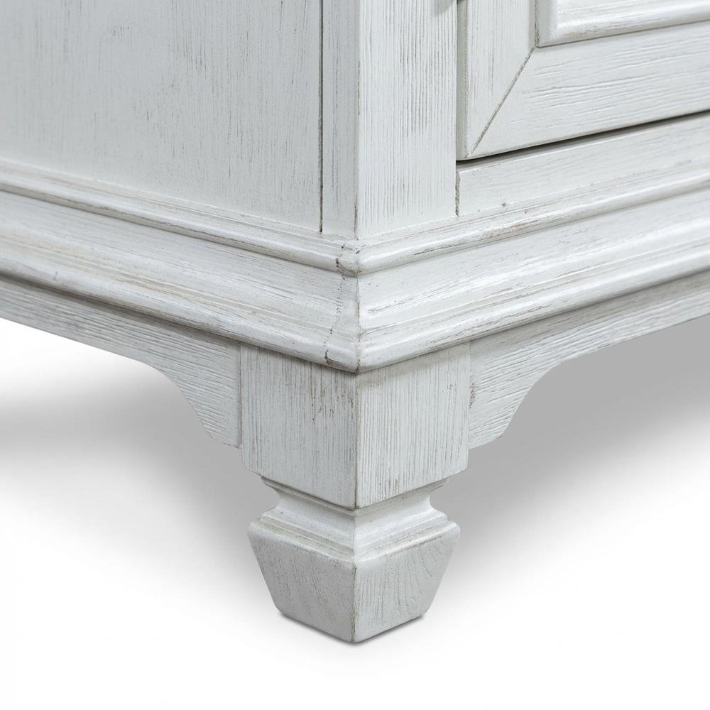 White Wirebrushed Highboy TV Console with Charcoal Top in Cottage Style