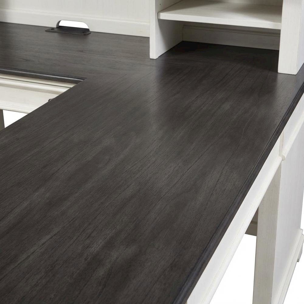 L Shaped Desk Set In White With Charcoal Top For Modern Office Spaces