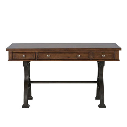 Wooden 3-Piece Desk Set in Cobblestone Brown with Metal Frame for Urban Style