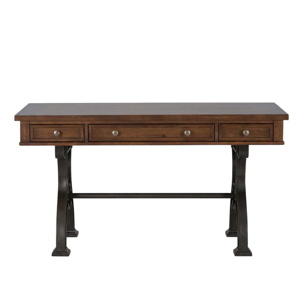 Wooden 3-Piece Desk Set in Cobblestone Brown with Metal Frame for Urban Style