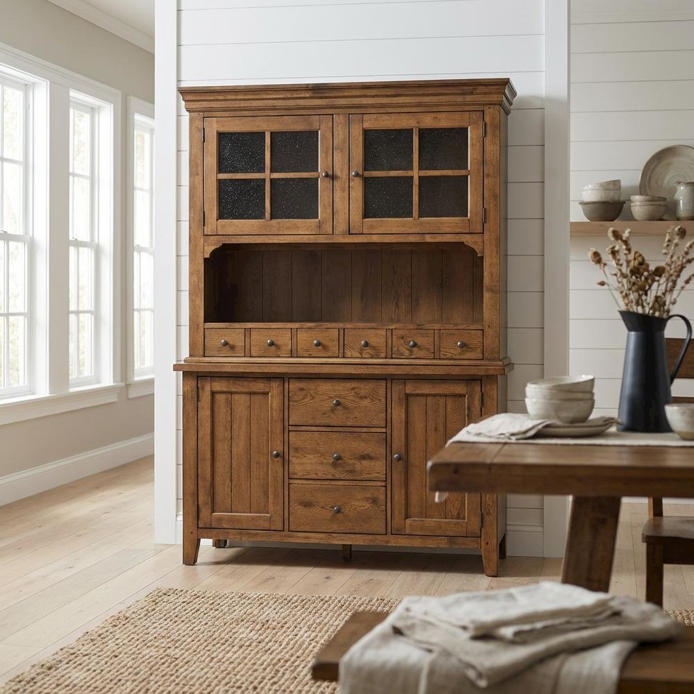 Traditional Rubberwood and White Oak Buffet with Ample Storage