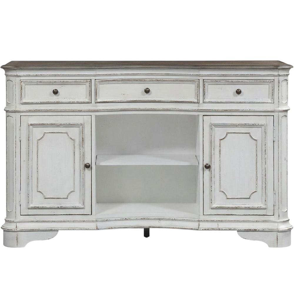 Rubberwood Solid Wood Buffet Cabinet with Storage and Drawers Sideboard, White