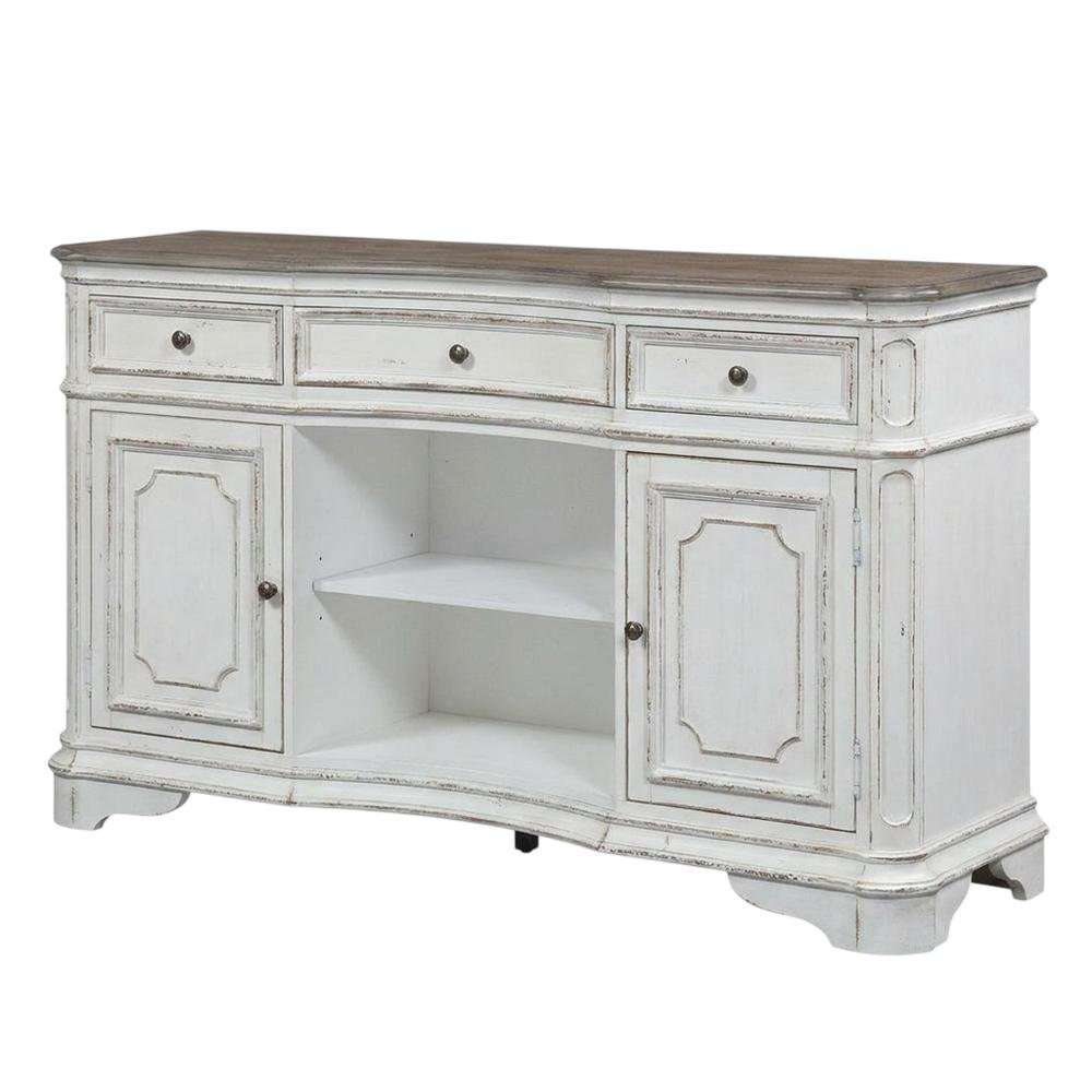 Rubberwood Solid Wood Buffet Cabinet with Storage and Drawers Sideboard, White