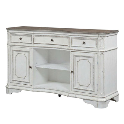 Rubberwood Solid Wood Buffet Cabinet with Storage and Drawers Sideboard, White