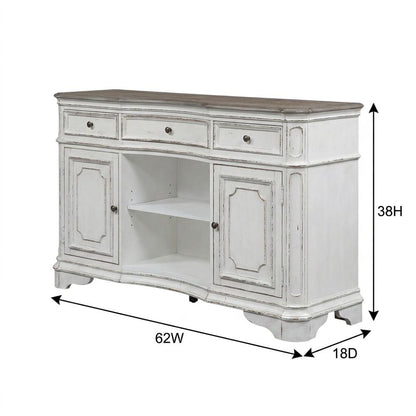 Rubberwood Solid Wood Buffet Cabinet with Storage and Drawers Sideboard, White
