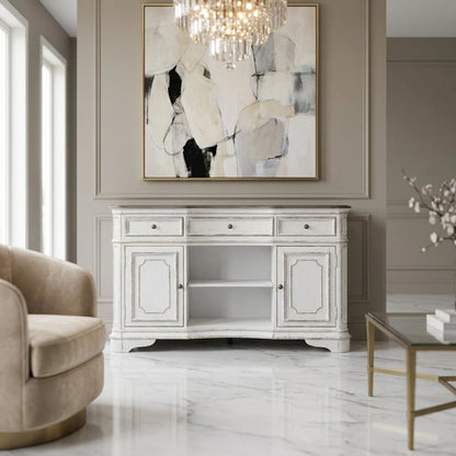 Rubberwood Solid Wood Buffet Cabinet with Storage and Drawers Sideboard, White
