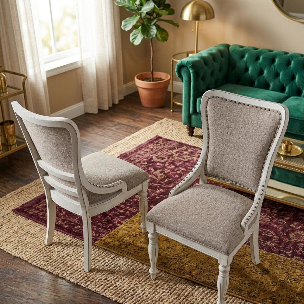 Upholstered Wingback Dining Chairs with European Style, Set of 2