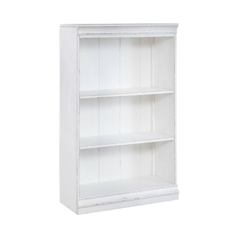 Magnolia Manor Stepped Bookcase Wall - Antique White & Weathered Bark