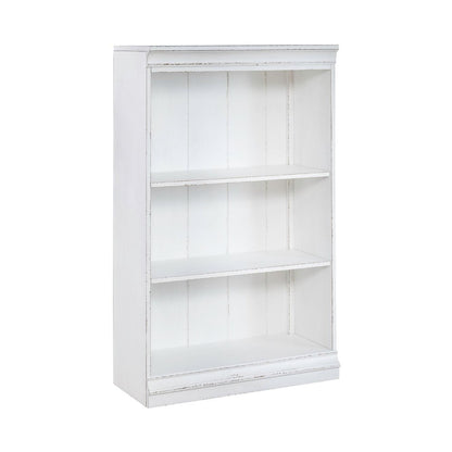 Magnolia Manor Stepped Bookcase Wall - Antique White & Weathered Bark