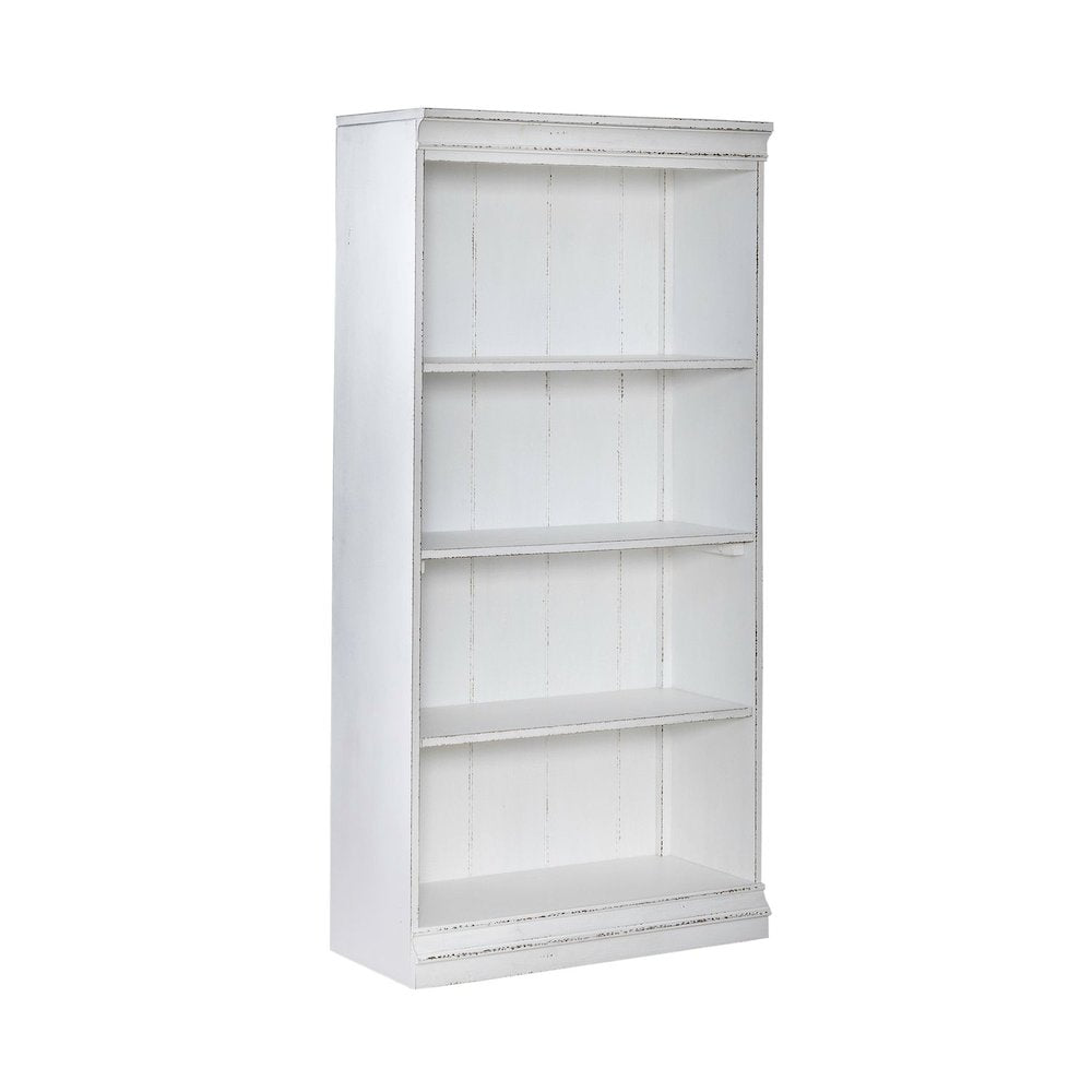 Magnolia Manor Stepped Bookcase Wall - Antique White & Weathered Bark