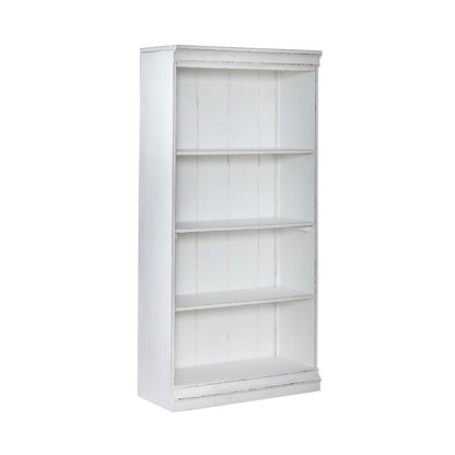 Magnolia Manor Stepped Bookcase Wall - Antique White & Weathered Bark