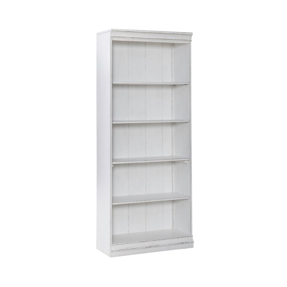 Magnolia Manor Stepped Bookcase Wall - Antique White & Weathered Bark