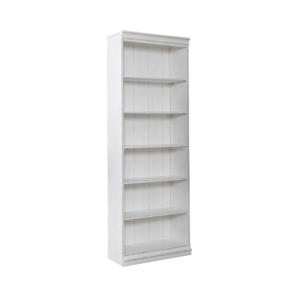 Magnolia Manor Stepped Bookcase Wall - Antique White & Weathered Bark