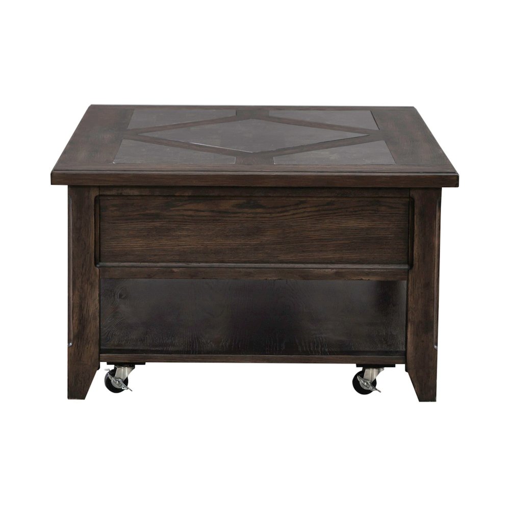 3 Pc Living Room Set - Stone Top Cocktail Table, 2 End Tables - Brown Oak Wood