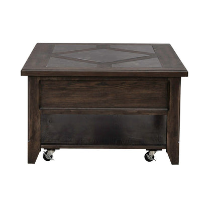 3 Pc Living Room Set - Stone Top Cocktail Table, 2 End Tables - Brown Oak Wood