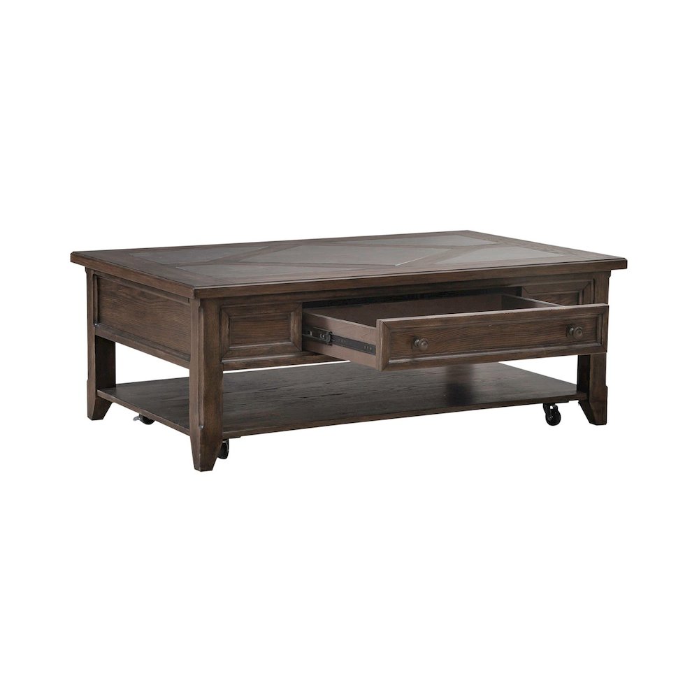 3 Pc Living Room Set - Stone Top Cocktail Table, 2 End Tables - Brown Oak Wood