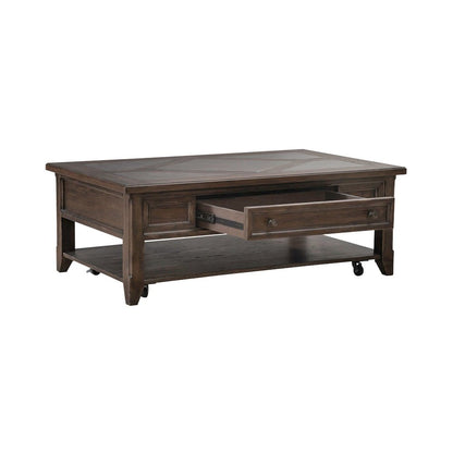 3 Pc Living Room Set - Stone Top Cocktail Table, 2 End Tables - Brown Oak Wood