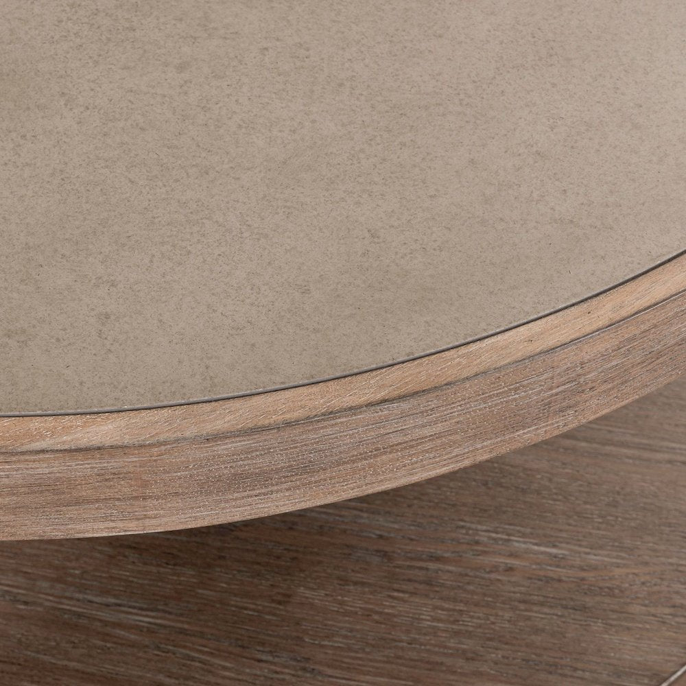 3 Piece Living Room Set Round Stone Cocktail Table, 2 End Tables - Clay Oak Wood