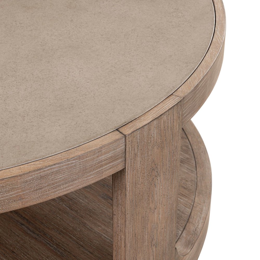 3 Piece Living Room Set Round Stone Cocktail Table, 2 End Tables - Clay Oak Wood