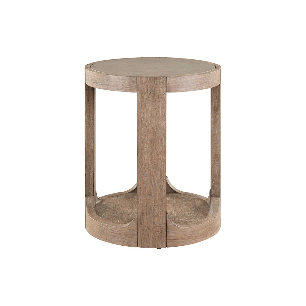 3 Piece Living Room Set Round Stone Cocktail Table, 2 End Tables - Clay Oak Wood