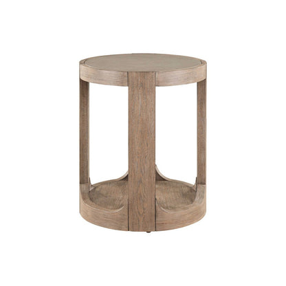 3 Piece Living Room Set Round Stone Cocktail Table, 2 End Tables - Clay Oak Wood