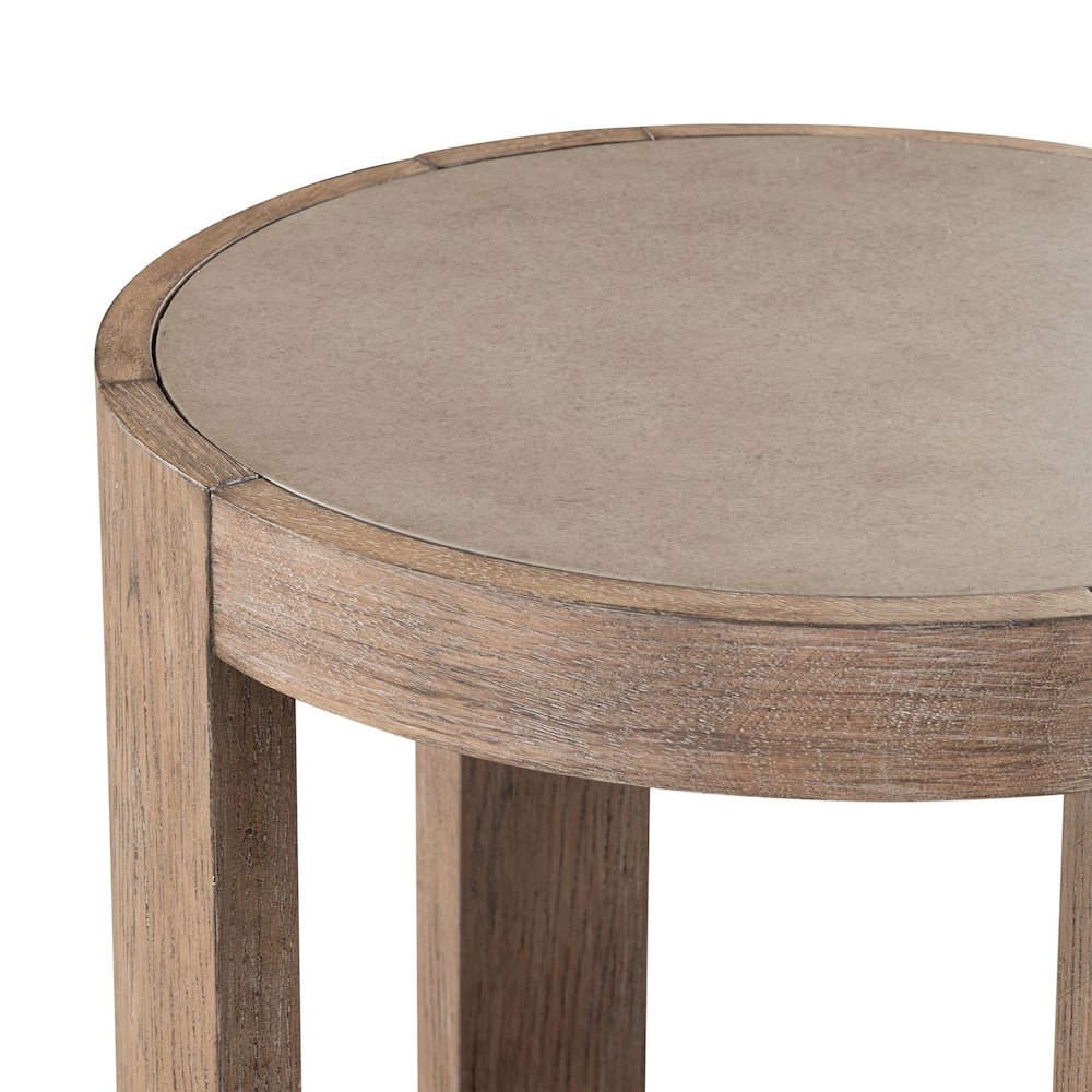 3 Piece Living Room Set Round Stone Cocktail Table, 2 End Tables - Clay Oak Wood