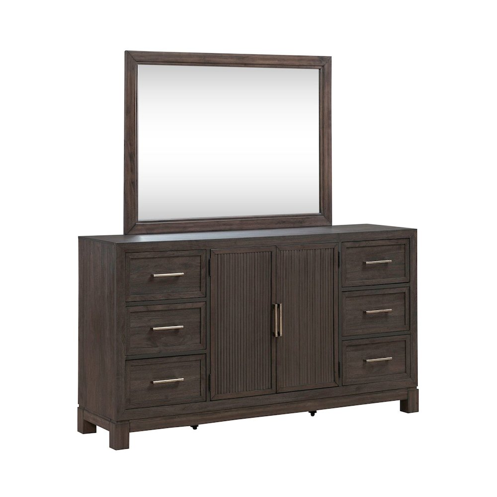 Modern Edge King Upholstered Bed, Dresser & Mirror Bedroom Set - Caffe