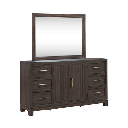 Modern Edge King Upholstered Bed, Dresser & Mirror Bedroom Set - Caffe