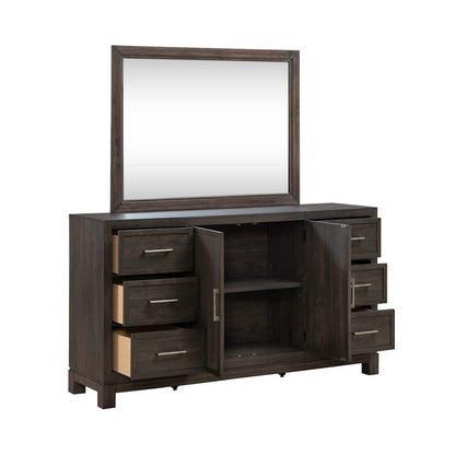 Modern Edge King Upholstered Bed, Dresser & Mirror Bedroom Set - Caffe