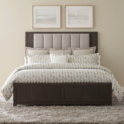 Modern Edge King Upholstered Bed, Dresser & Mirror Bedroom Set - Caffe