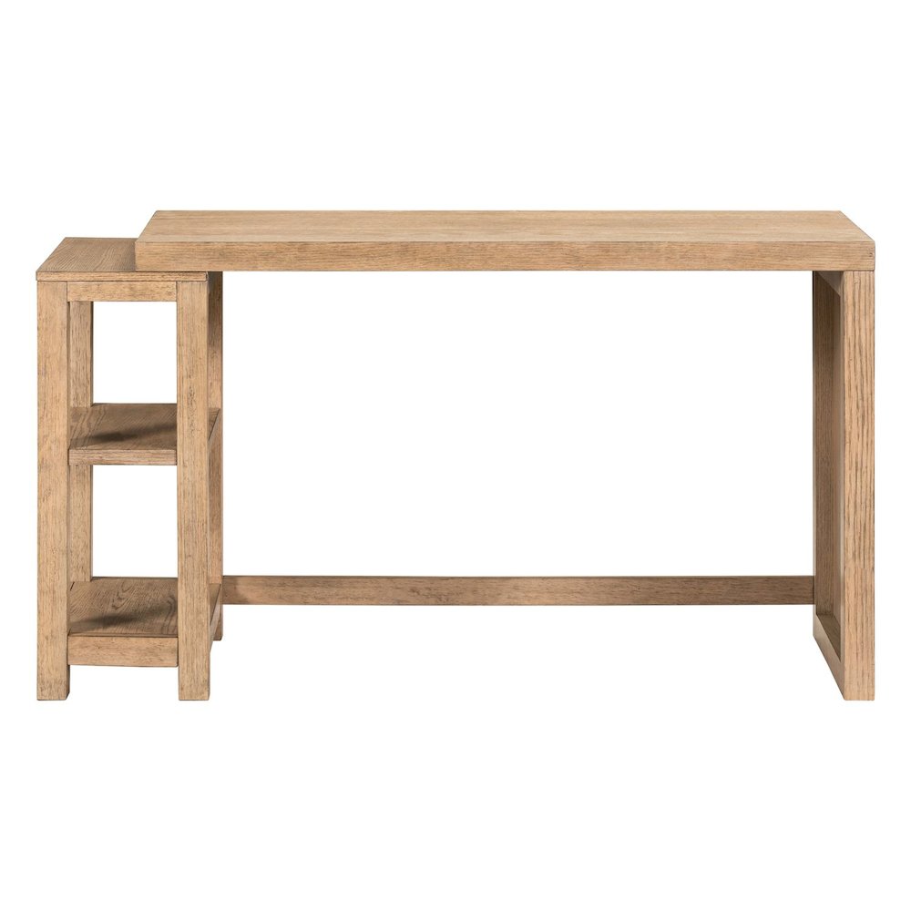 3 Piece Living Room Set - Console Table Desk, 2 Upholstered Stools - Oak Wood